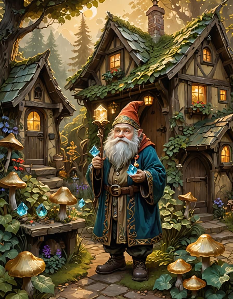 Gnome with Crystal: Pre-Raphaelite Digital Painting
