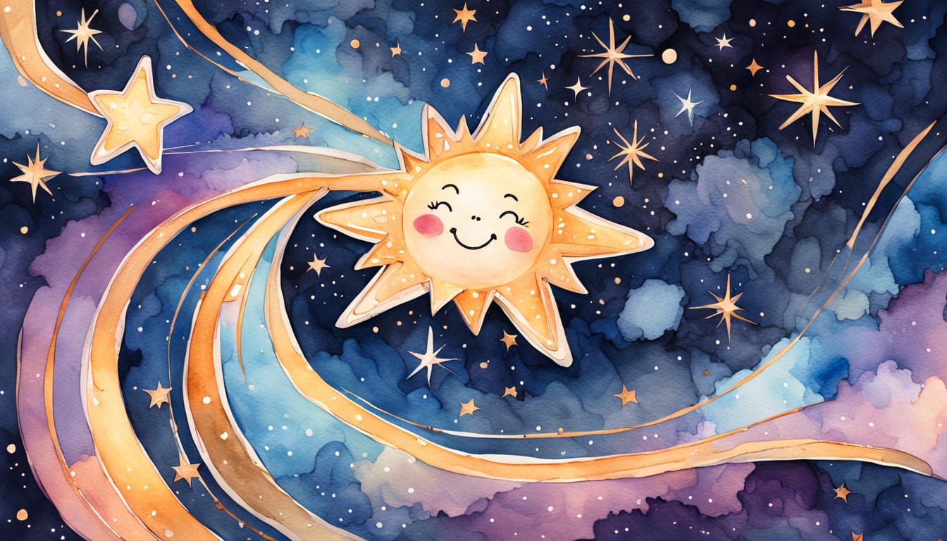 Dreamy Celestial Portrait in Whimsical Watercolor