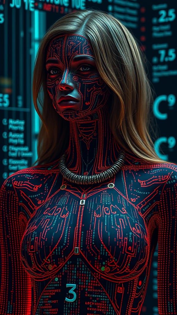 Young Woman Composed Entirely of Digital Code