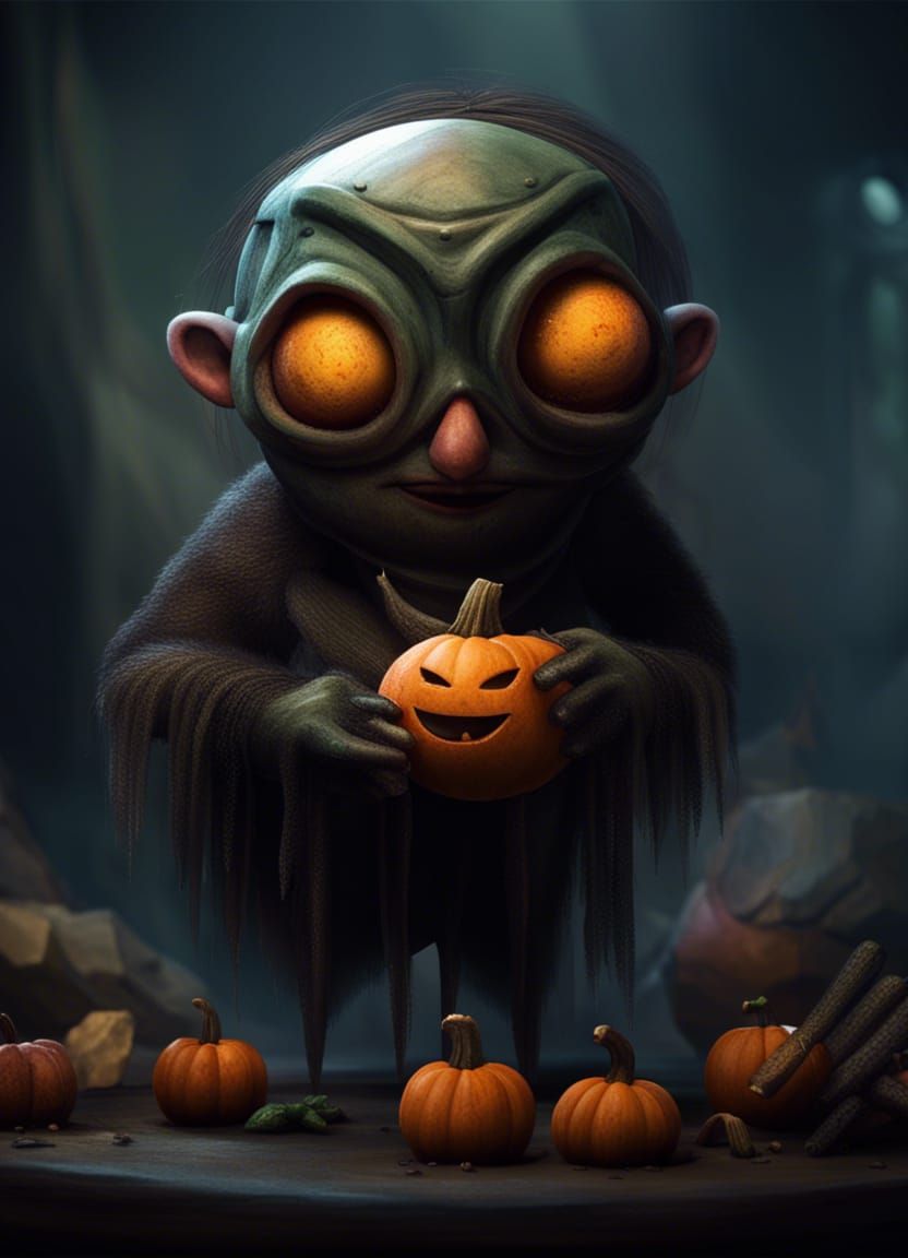 Cute Halloween Warlock Skeleton with Pumpkin, Pixar Style