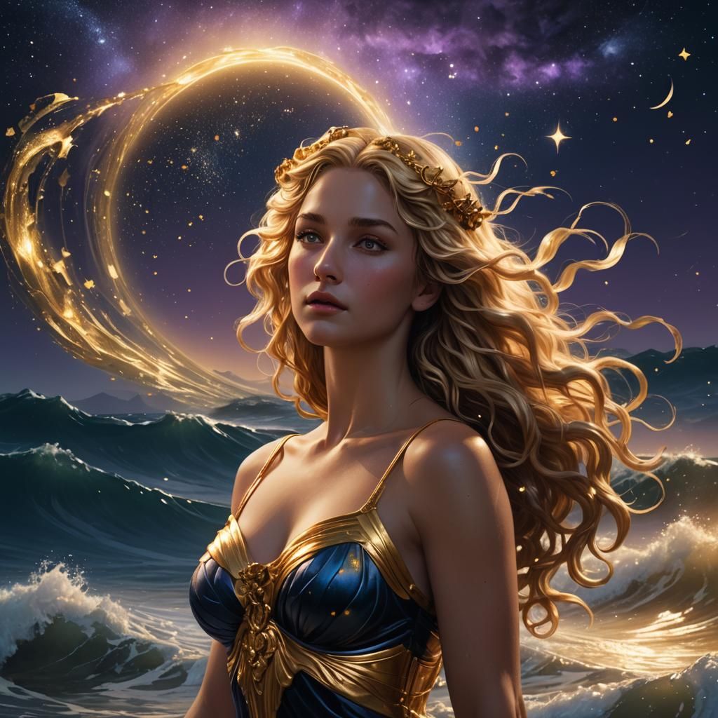 Aphrodite Rises from Starry Sea: Digital Matte Painting