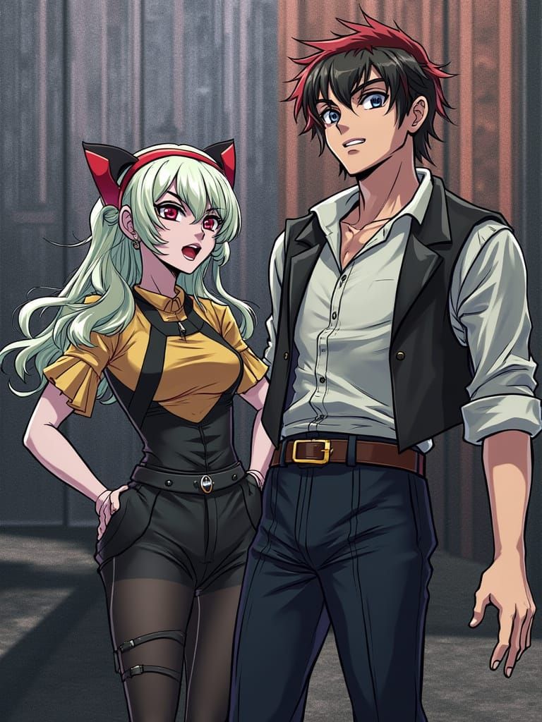 Anime-Style Duo in Dynamic, Vibrant Poses