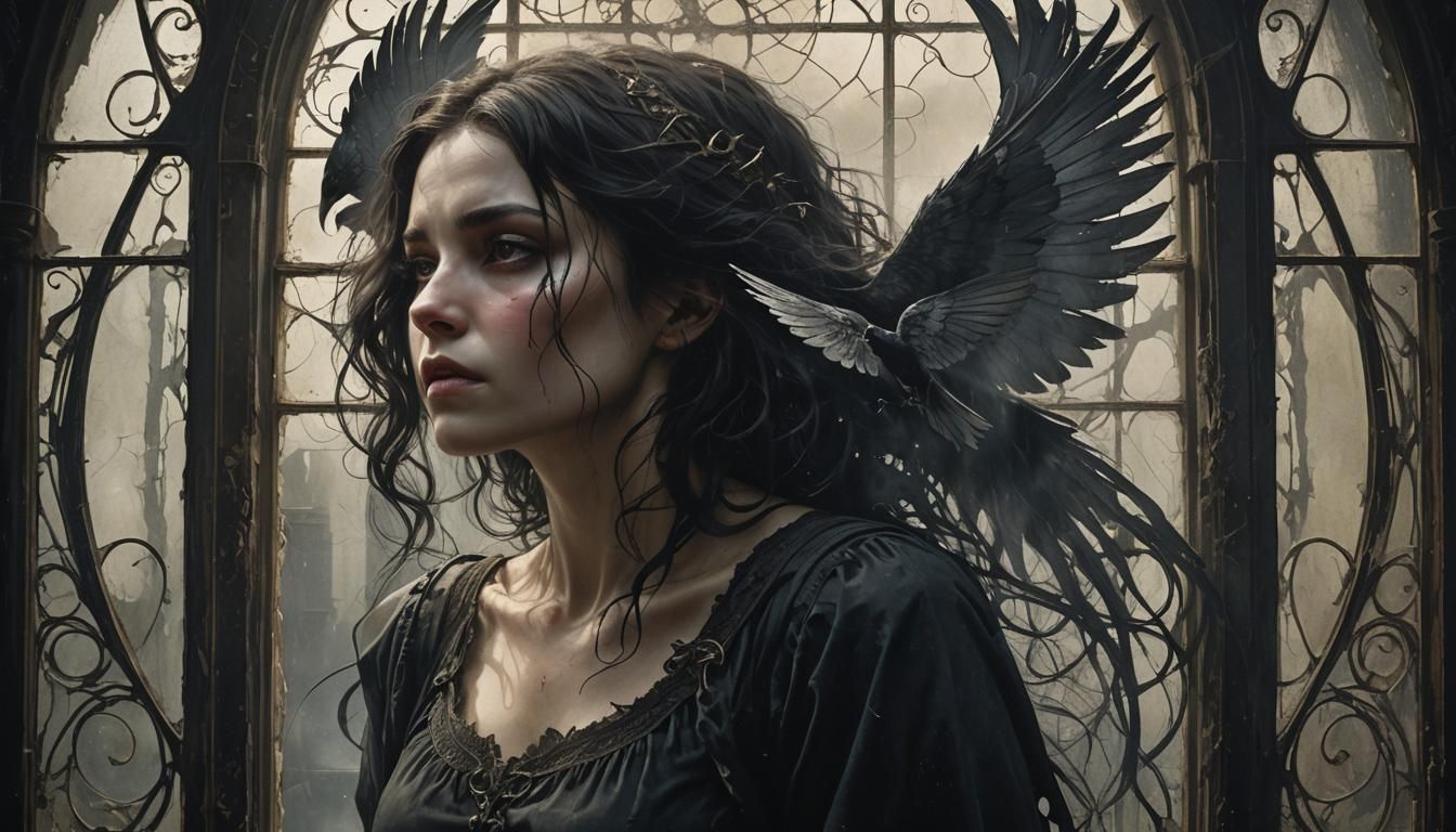 Ominous Hourglass Etched in Window, Dark Fantasy