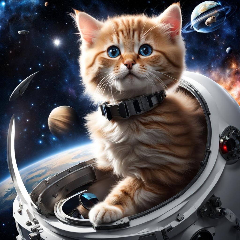 Cat and Dog Flying in Space