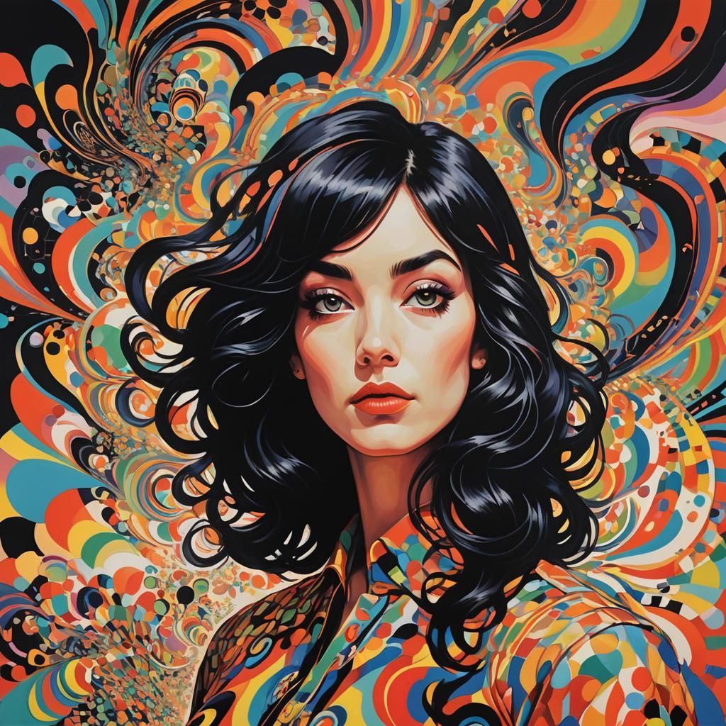 Op Art Air Hostess Portrait in 70s Style