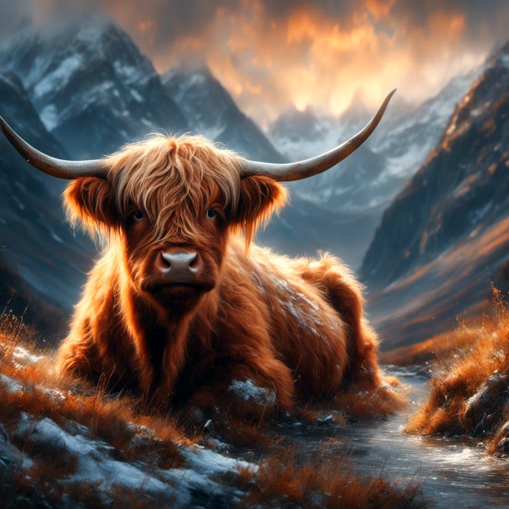 Fluffy Highland Cow Oil Painting