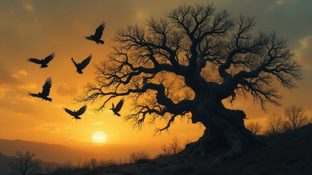 Mysterious Tree at Twilight in a Dark, Biomechanical World