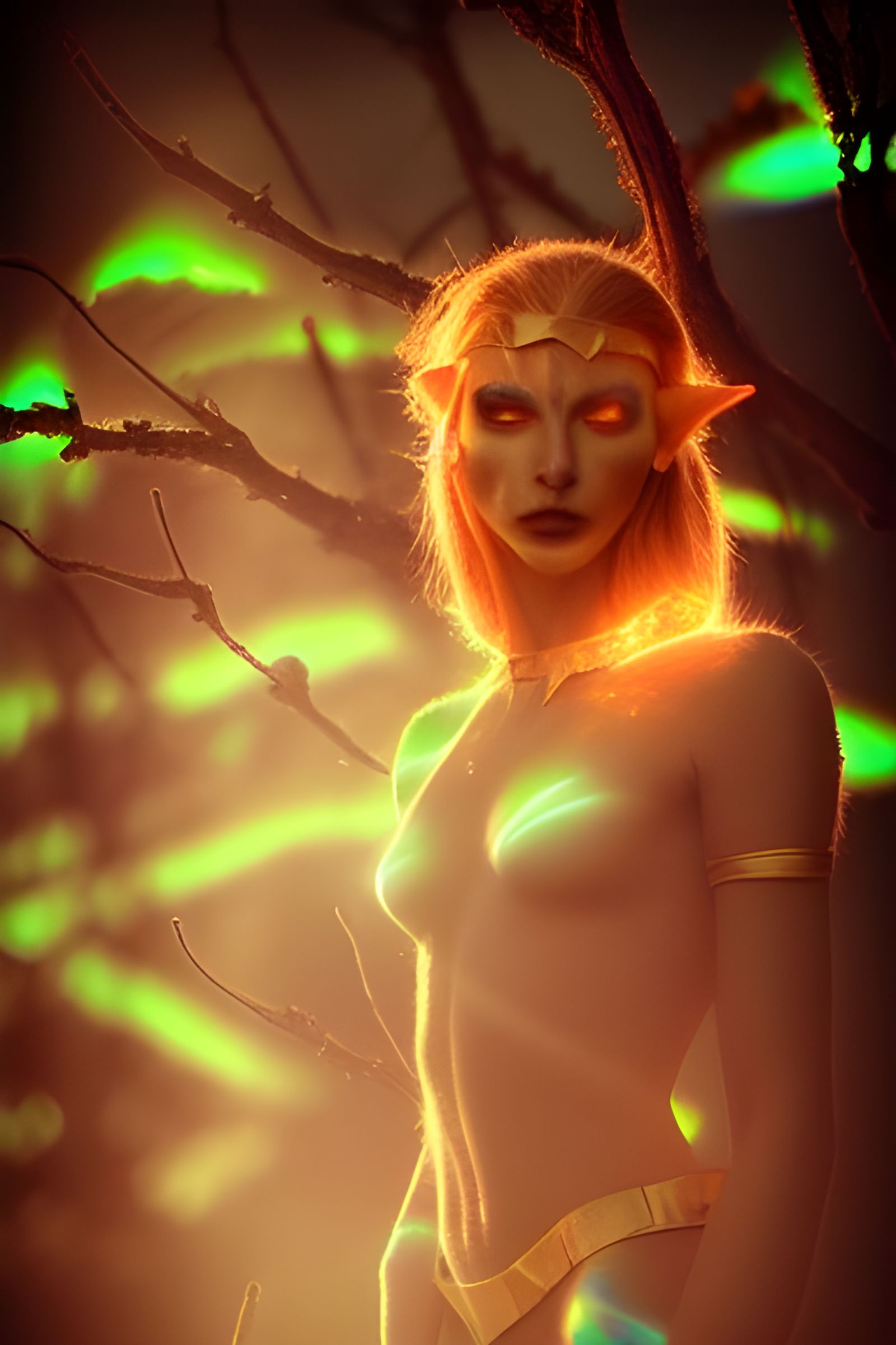 Post-Apocalyptic Elf Woman in Golden Hour Aurora
