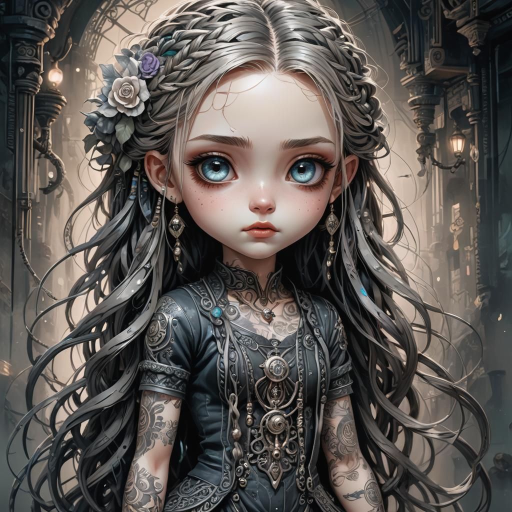 Detailed Chibi Female with Tattoos and Braids