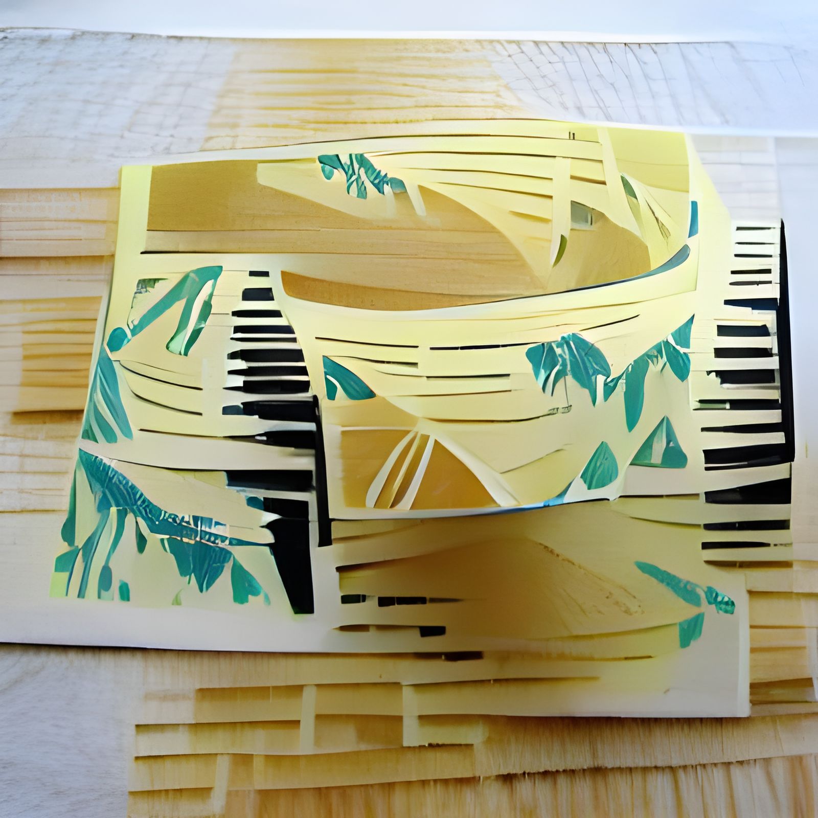 Abstract Summer Piano in Woodcut Style