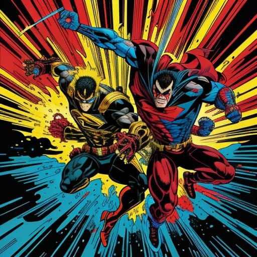 Heroic Battle in Vibrant Comic Book Style