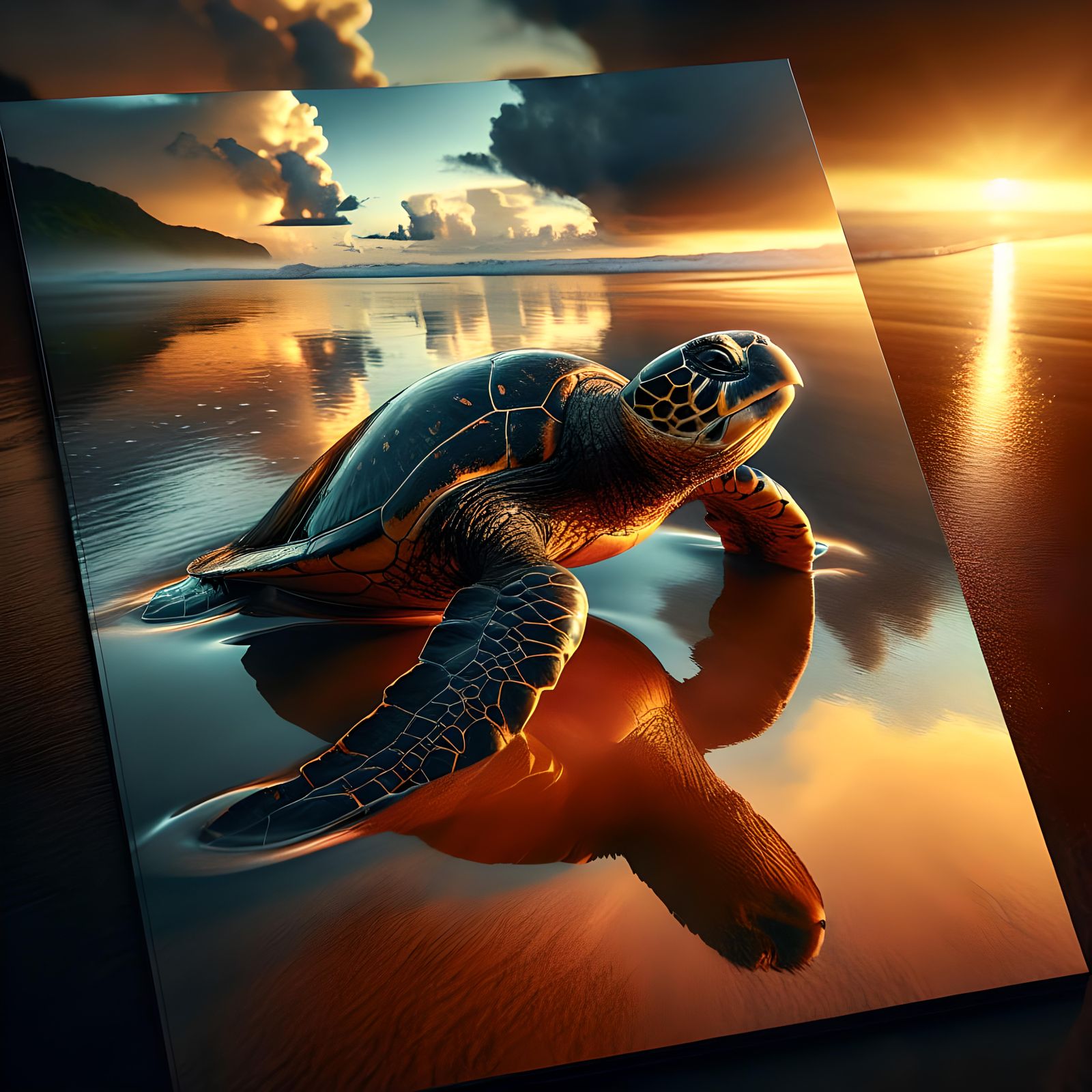 Hawksbill Turtle on Golden Beach at Dawn