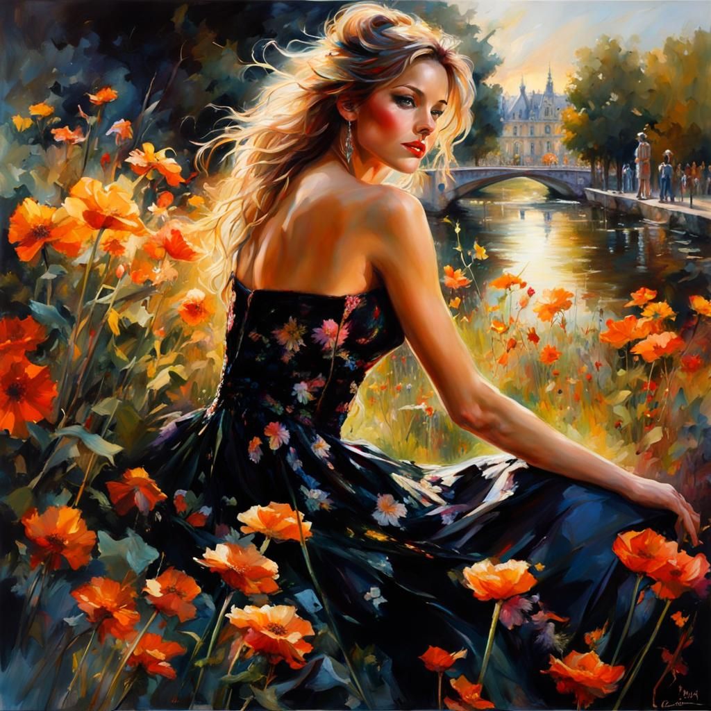 Elegant Woman in Black Dress at Sunset