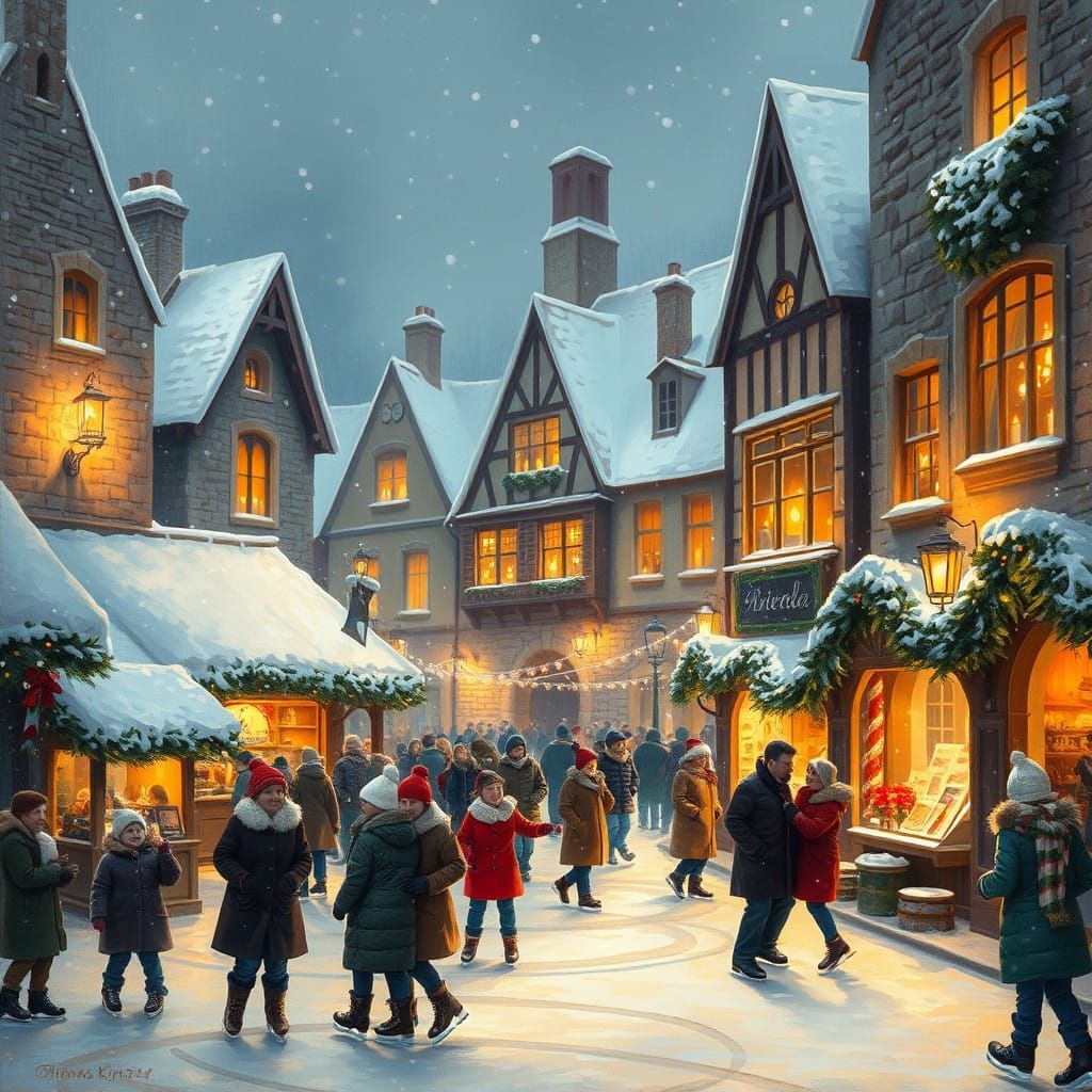 Idyllic Winter Wonderland in Soft Oil Painting