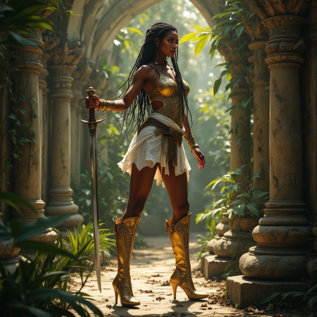 Kelly Rowland Warrior Goddess in Gold Armor