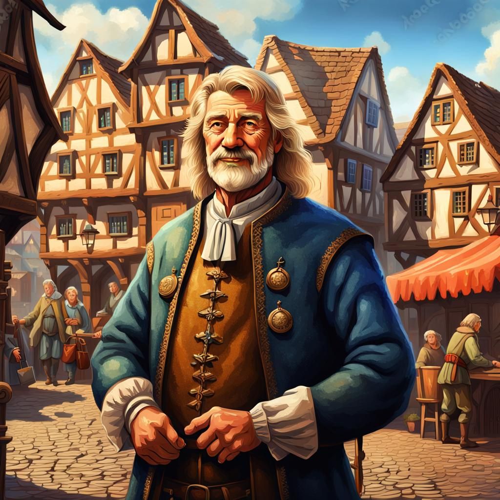 Happy Medieval Mayor in Village Square