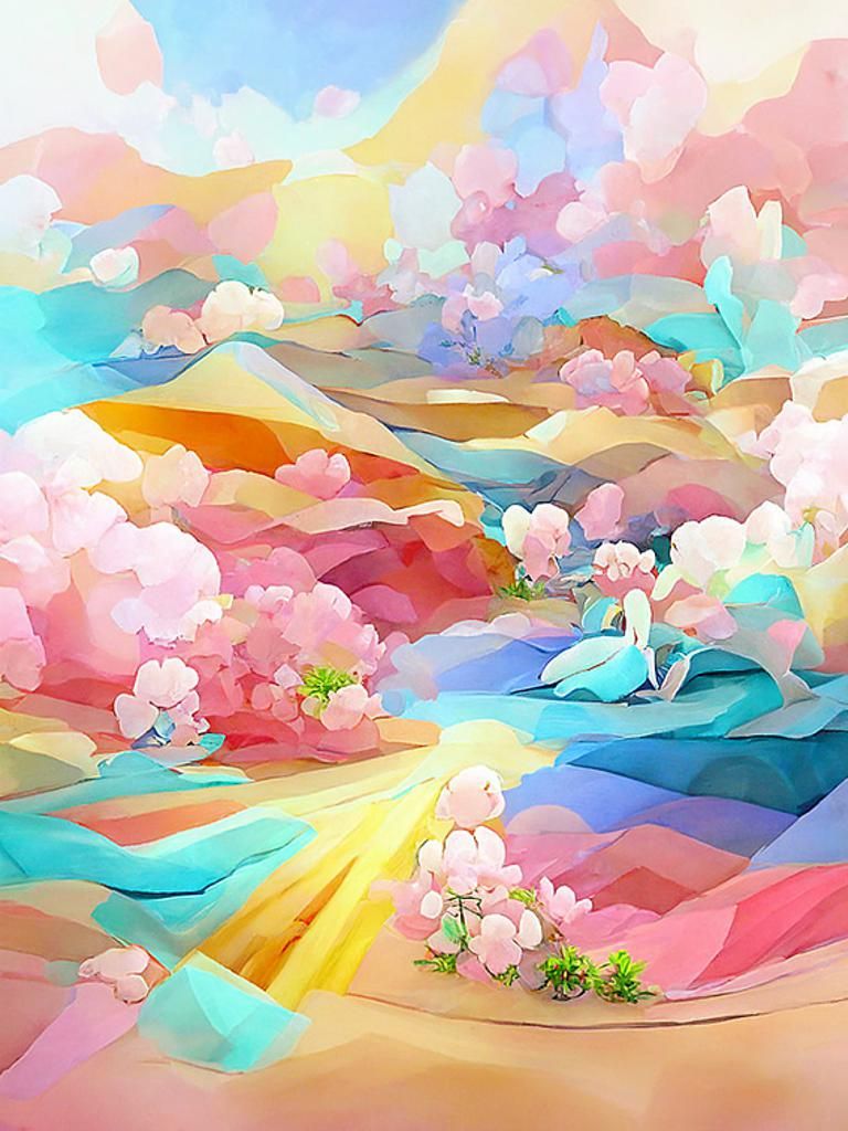 Colorful Whimsical Valley in Pastel Colors