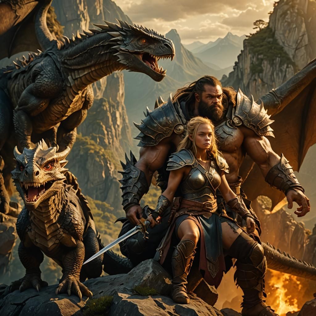 Epic Warriors on Dragon Perch: Cinematic Film Still