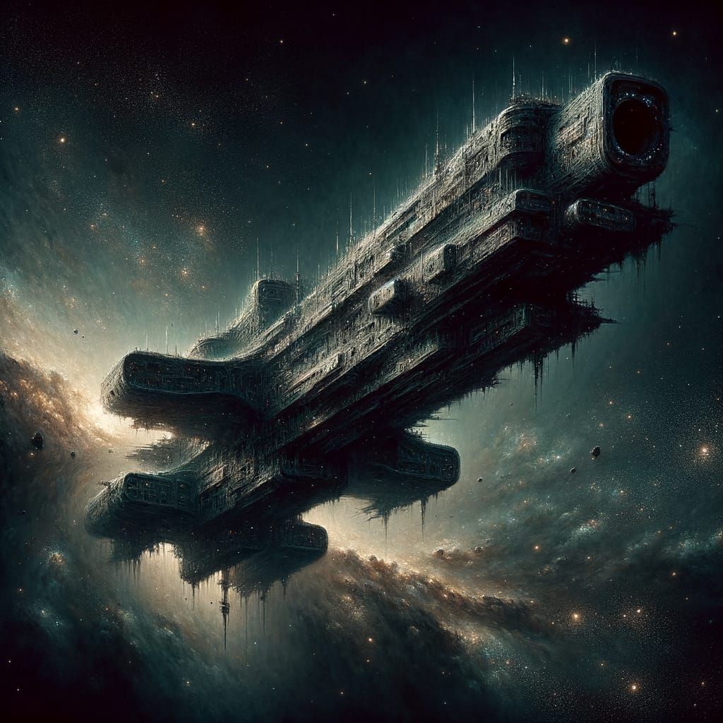 Abandoned Spaceship in Dark, Atmospheric Style