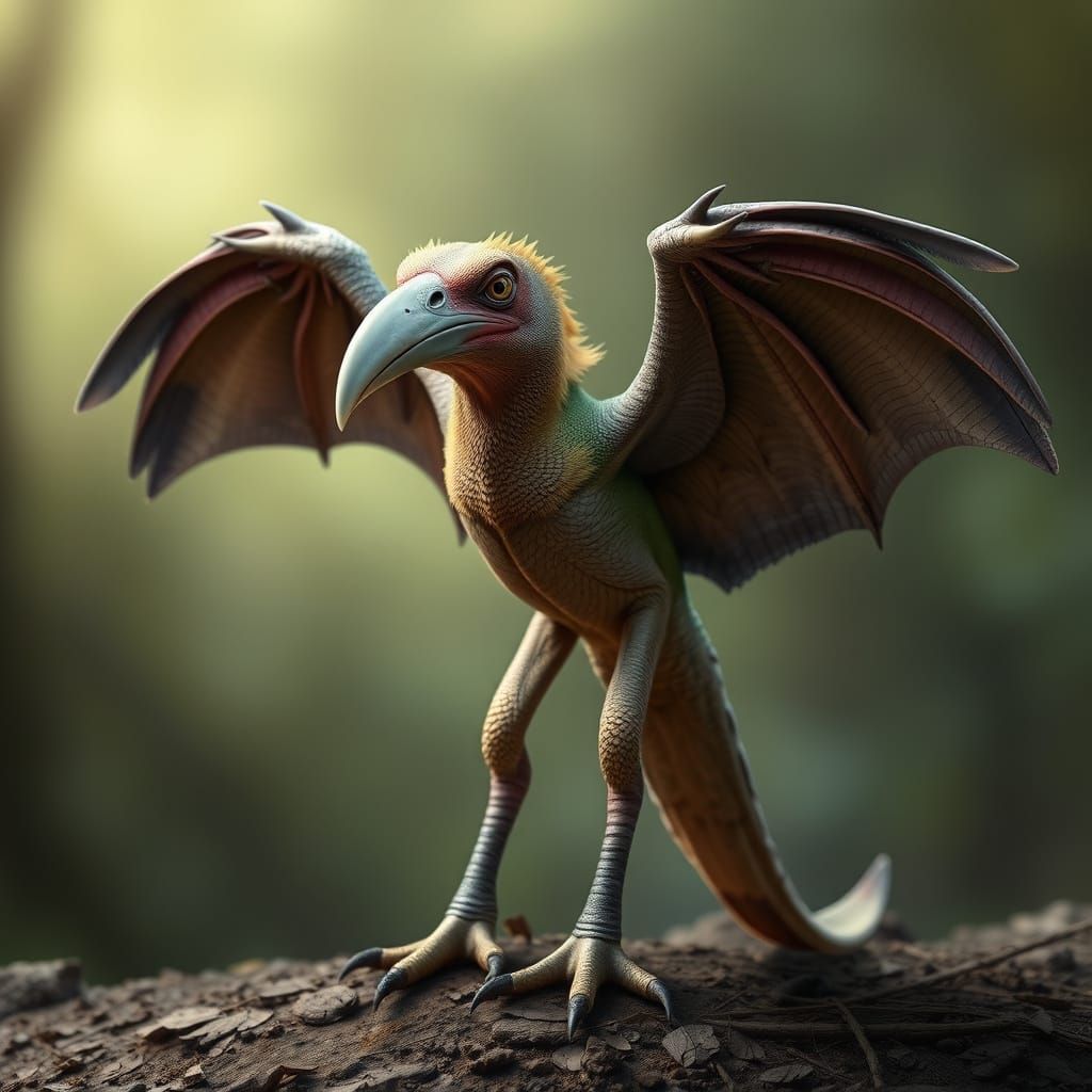 Powerful Chameleon-Shoebill Hybrid in Flight