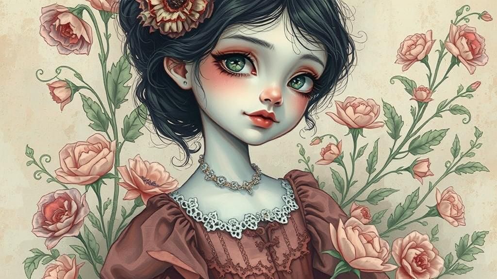 Gothic Victorian Vampire Girl with Floral Garland