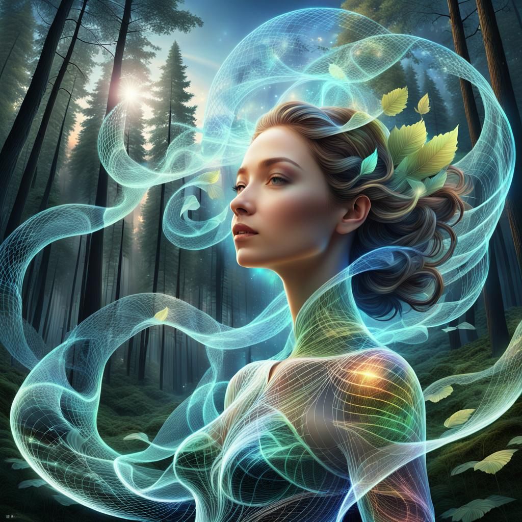 Enchanted Forest Goddess in a Holographic Landscape