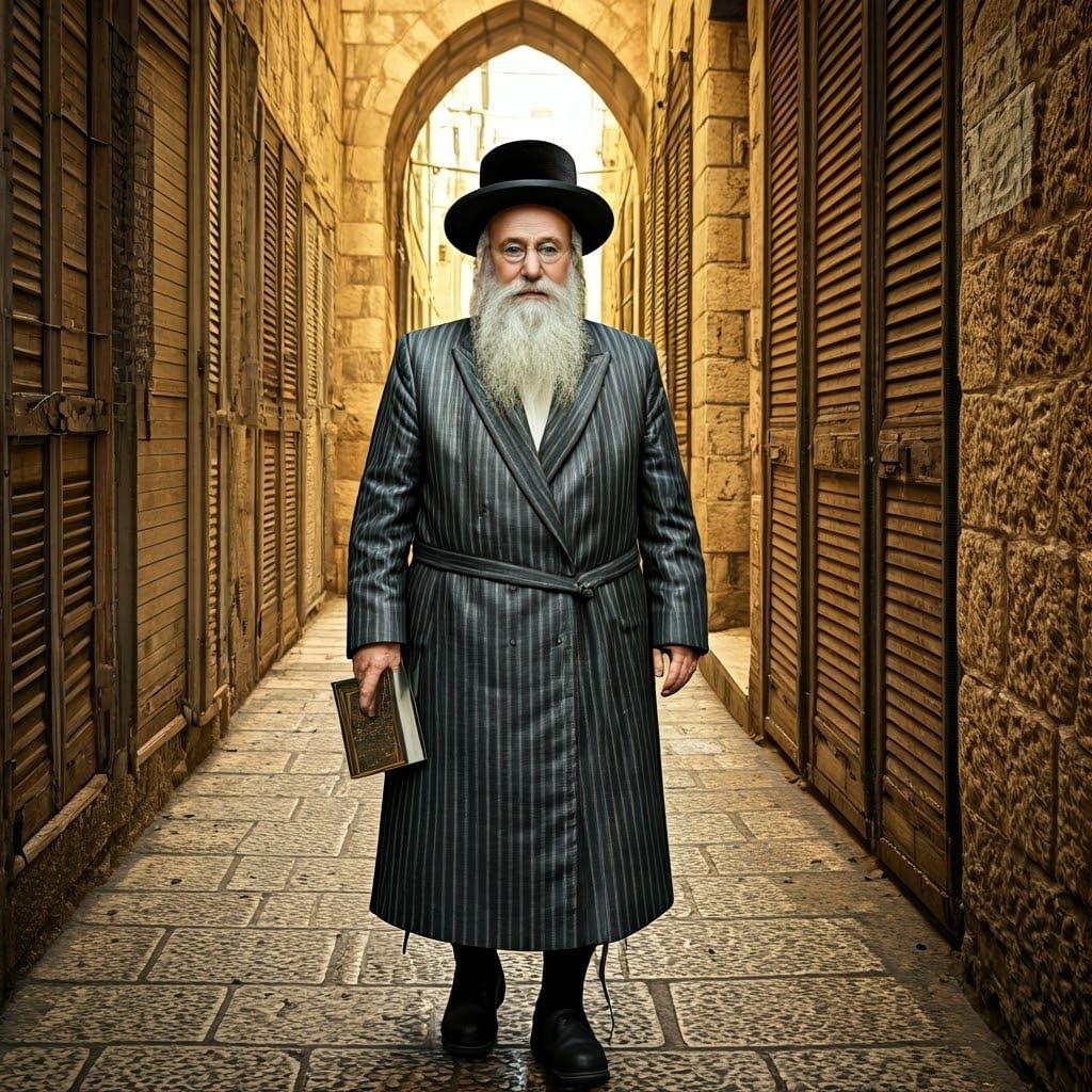 Elderly Hasidic Jew Walks Through Jerusalem's Meah Shearim