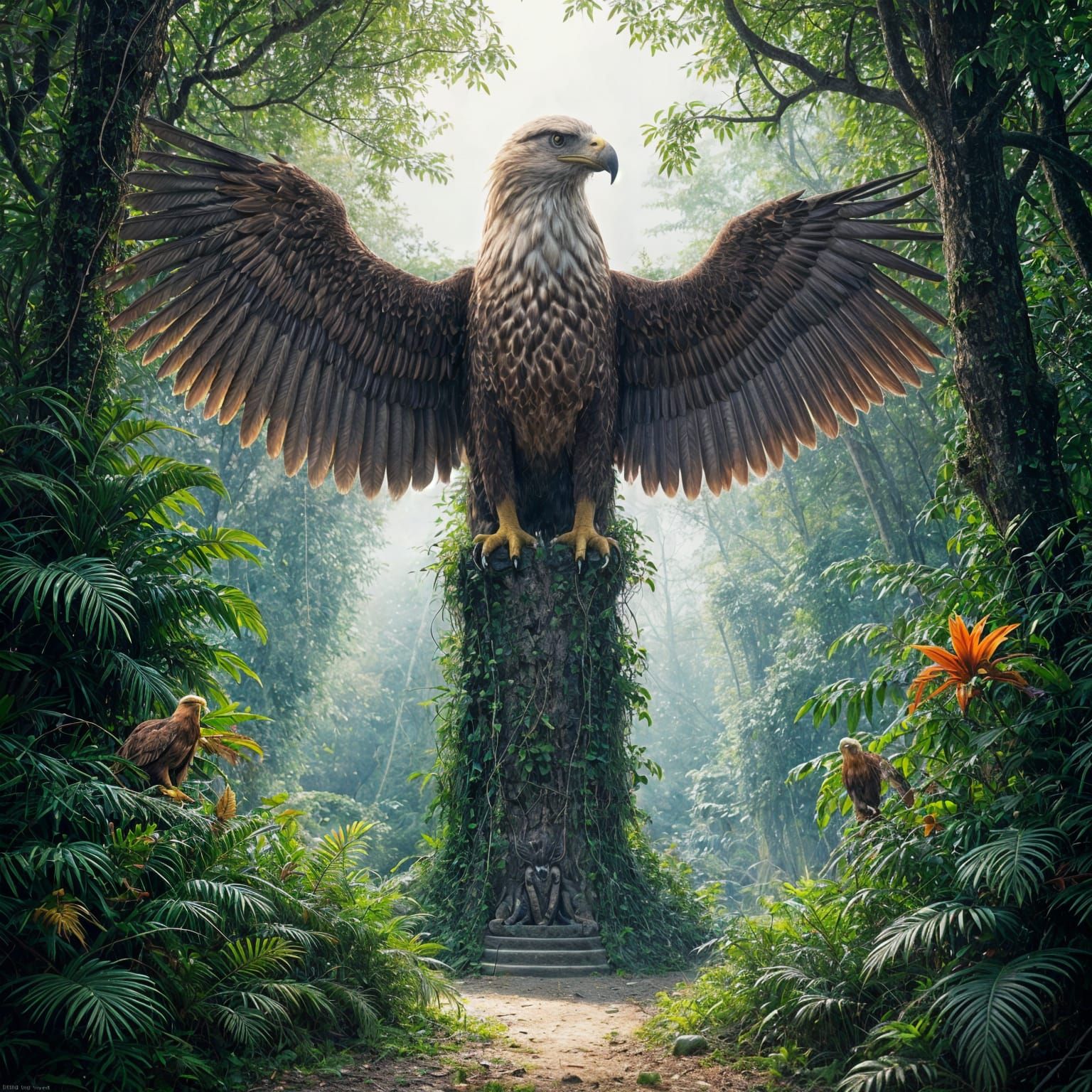 Majestic Eagle Totem in Lush Jungle