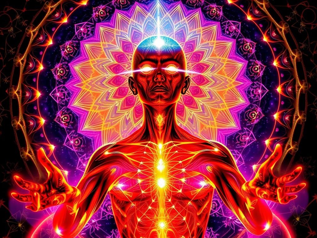 Visionary Psychedelic Portrait With Glowing Anatomical Layer...