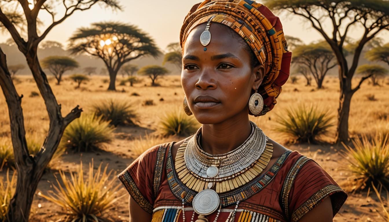 Botswana Woman in Traditional Attire: Tribal Art