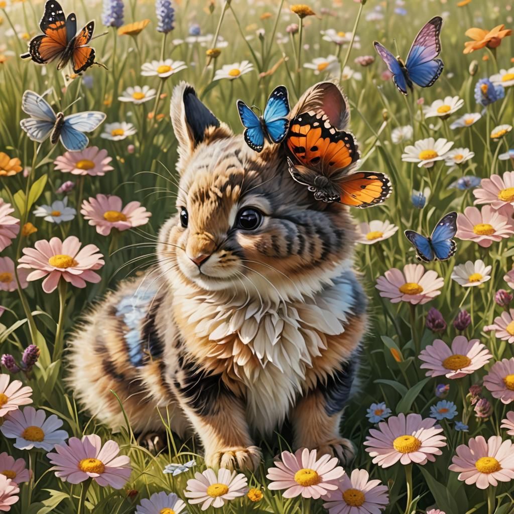 Cute Animal in Sunny Meadow Illustration
