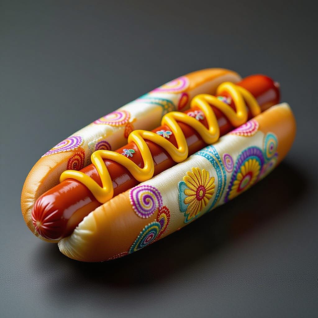 Silk Hotdog with Swirly Patterns, in Pop Art Style