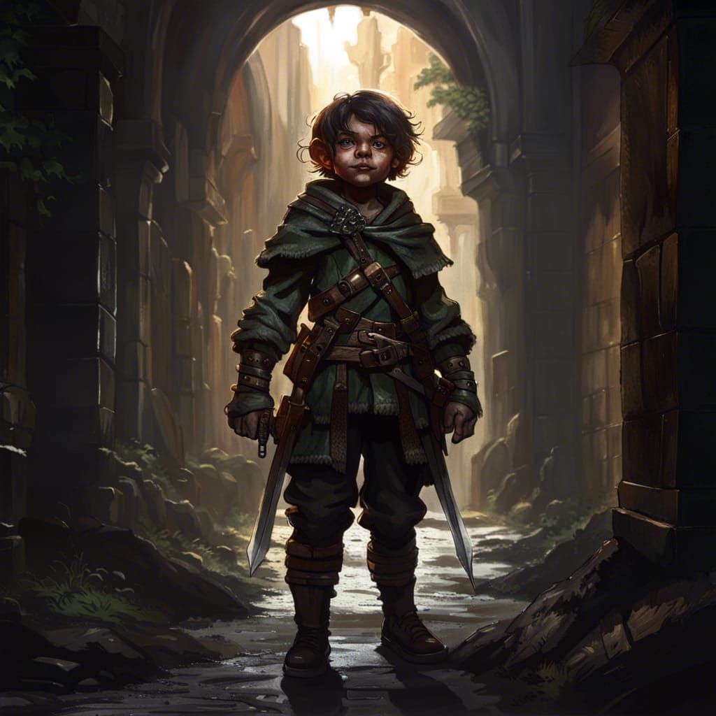 Halfling Rogue in Sewer: Dark Fantasy Concept Art