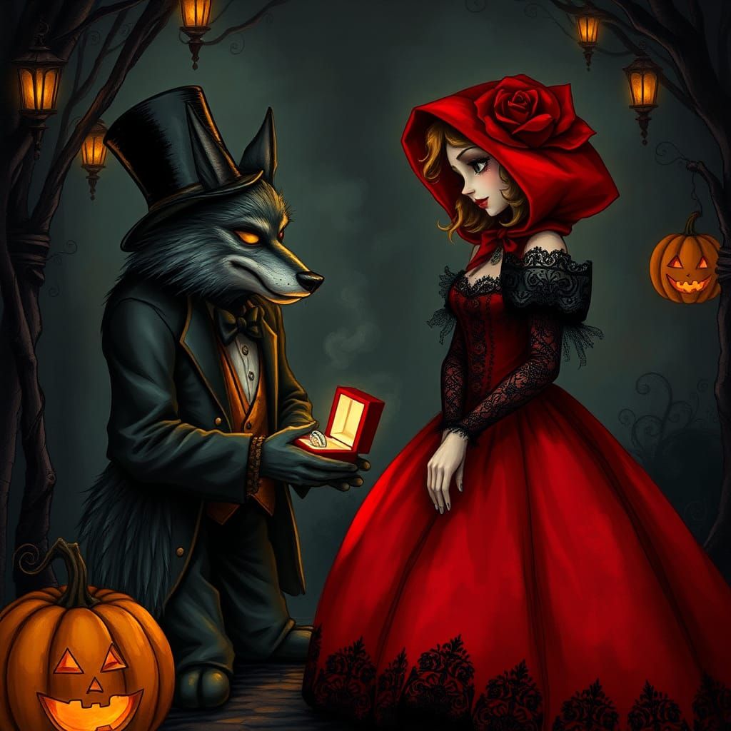 Red Riding Hood and Wolf Proposal: Eerie Halloween Romance