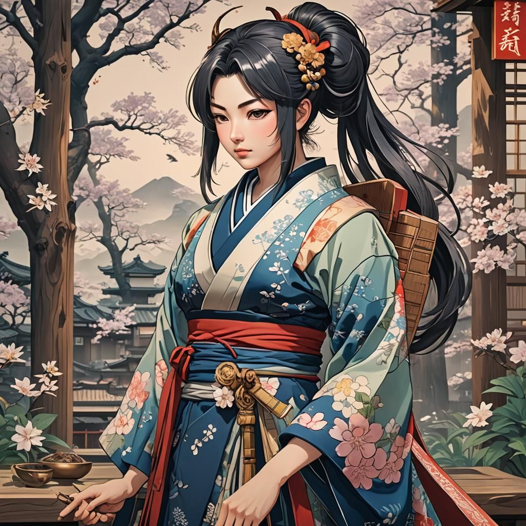 Japanese Woodblock Art in 3D Anime Style