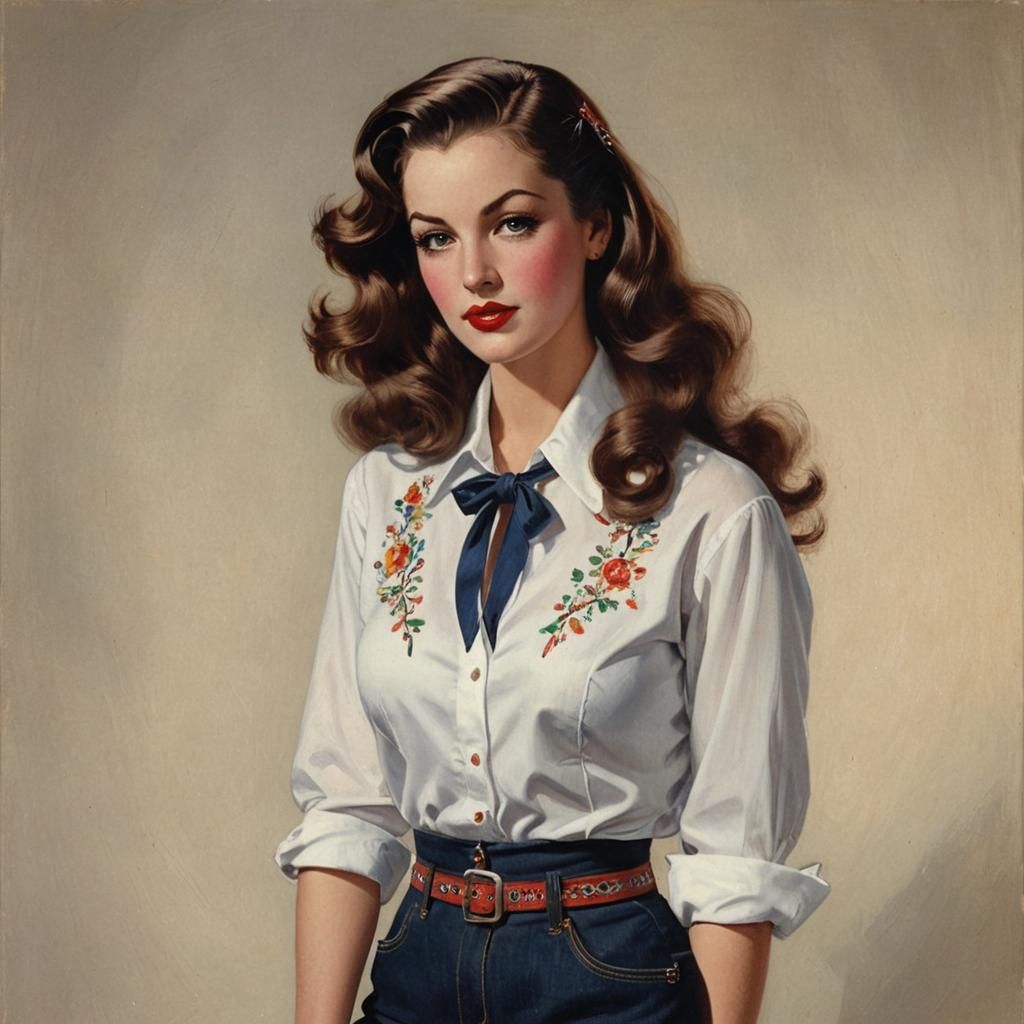 Elegant Woman with Wavy Hair in Pin-Up Style