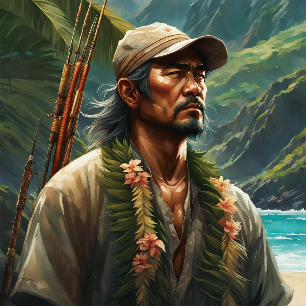 Detailed Portrait of a Hawaiian Fisherman
