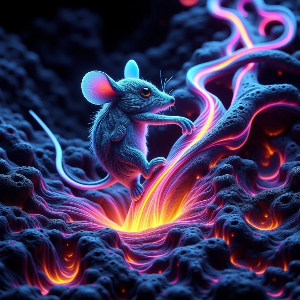 Chibi Mouse Laser Artwork in Deep Space