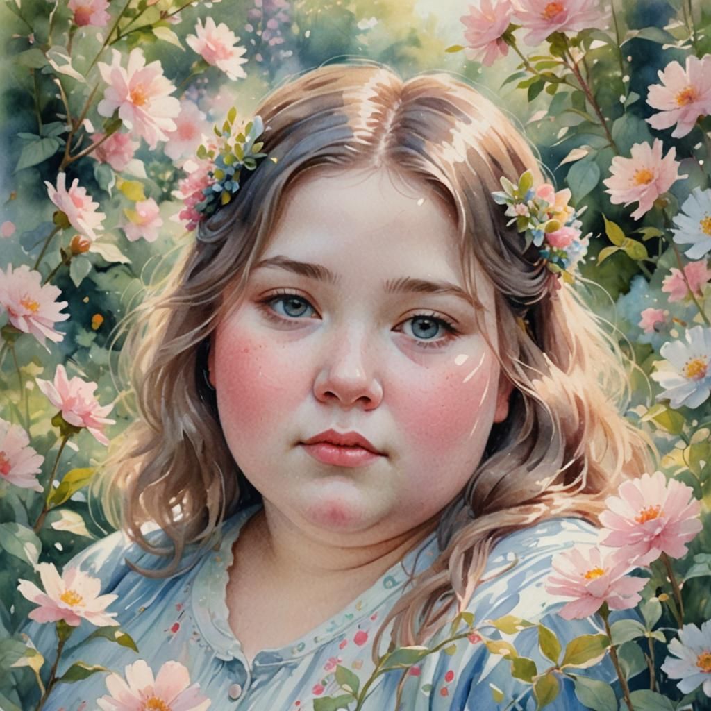 Impressionist Portrait of a Chubby Girl in Garden