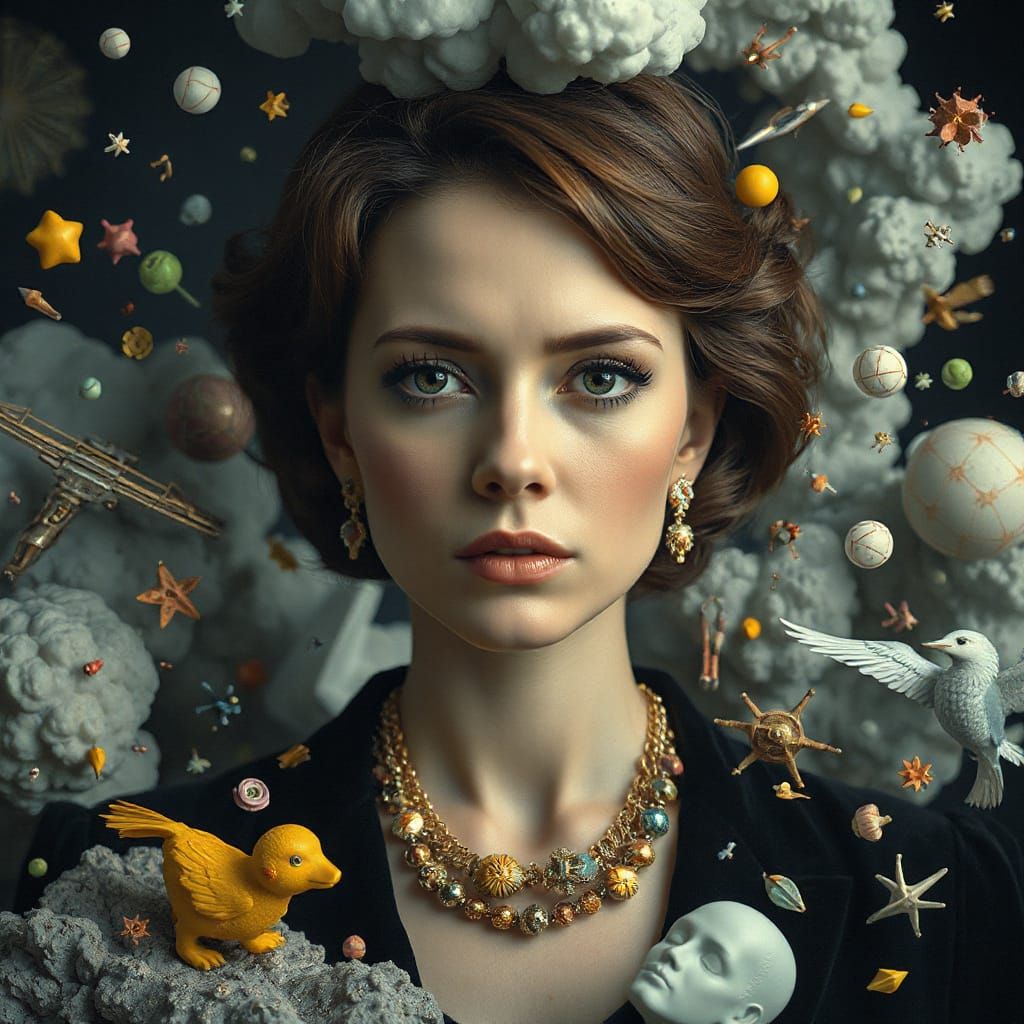 Enigmatic Woman in Abstract Dreamscape