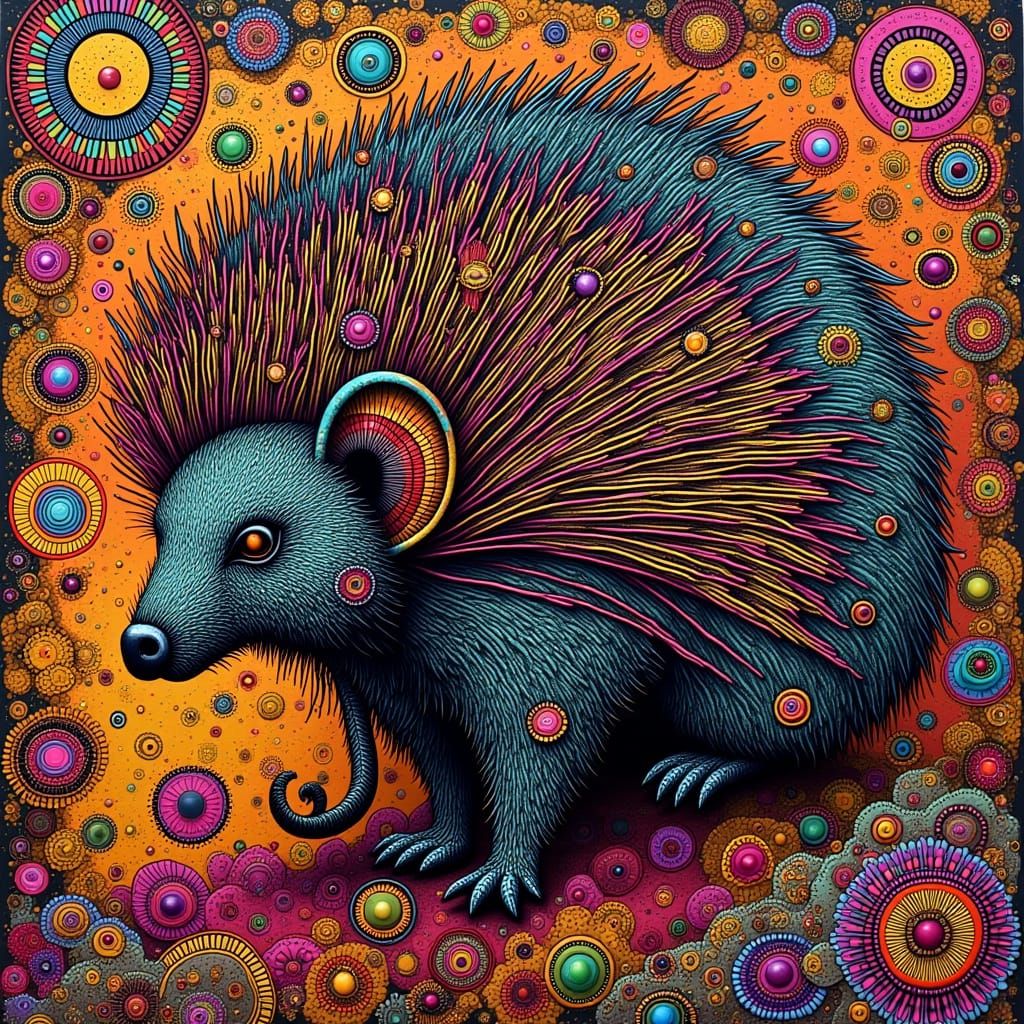 Vibrant Porcupine in Whimsical, Surrealist Style