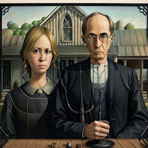 Hyperrealistic American Gothic Painting