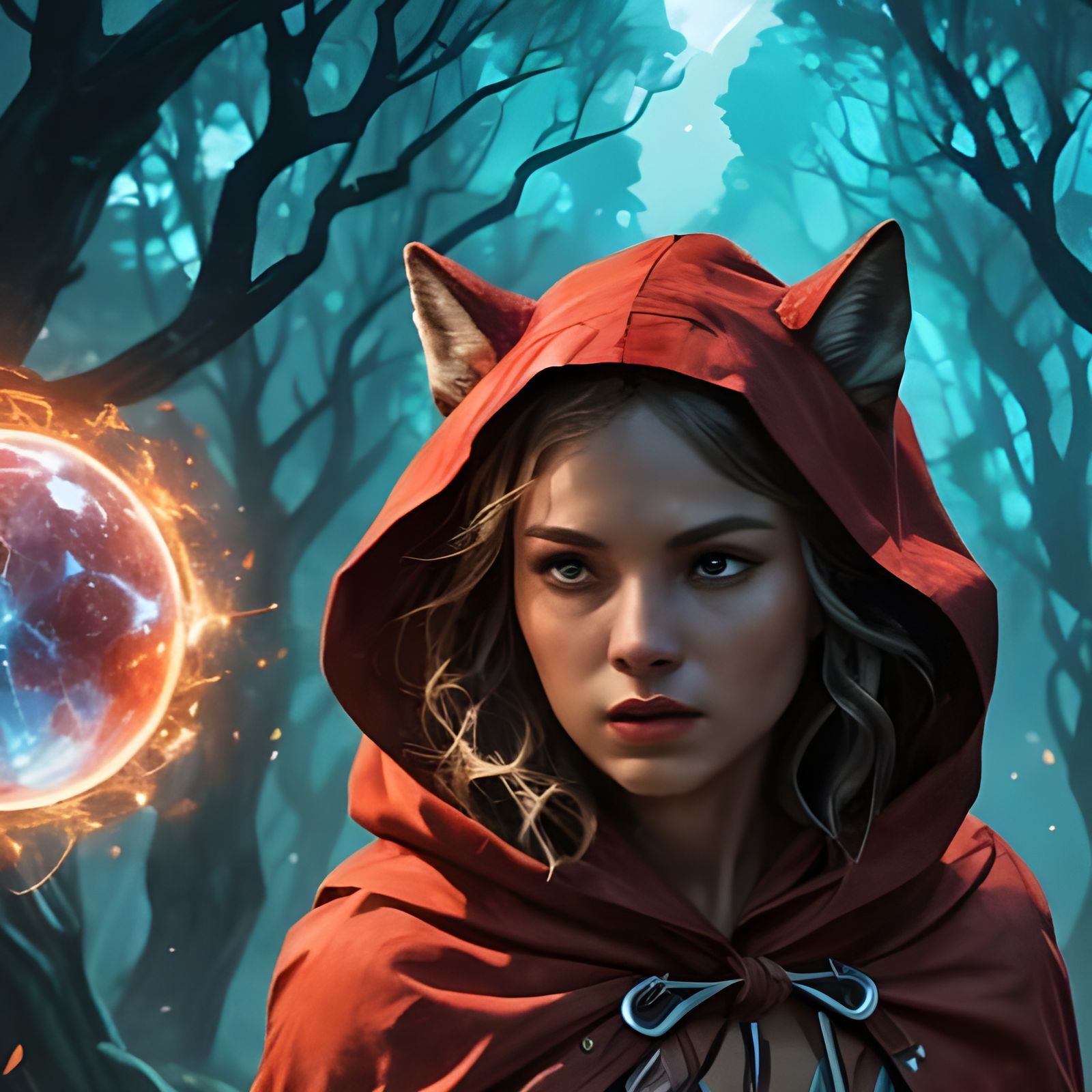 Muscular Red Riding Hood in Alien Crystal Landscape