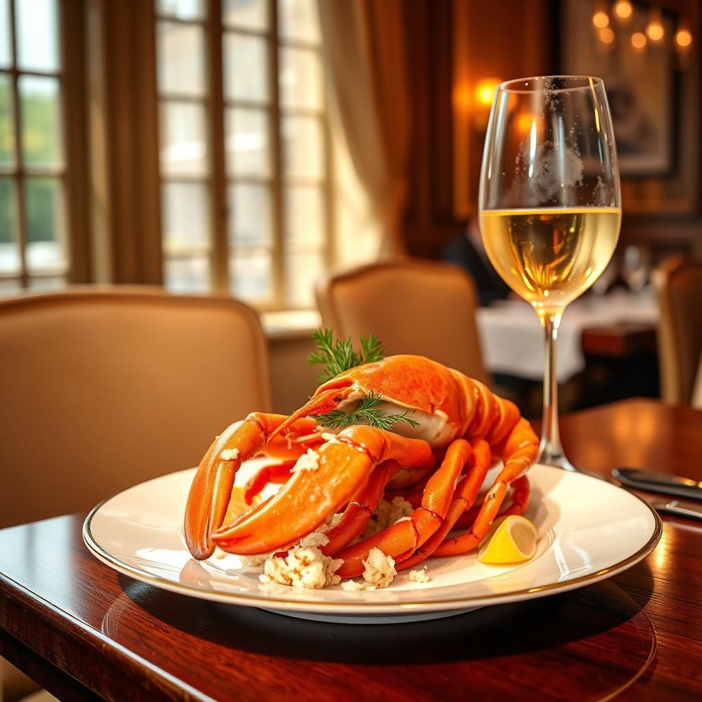 Exquisite Lobster Dish in Parisian Restaurant Setting
