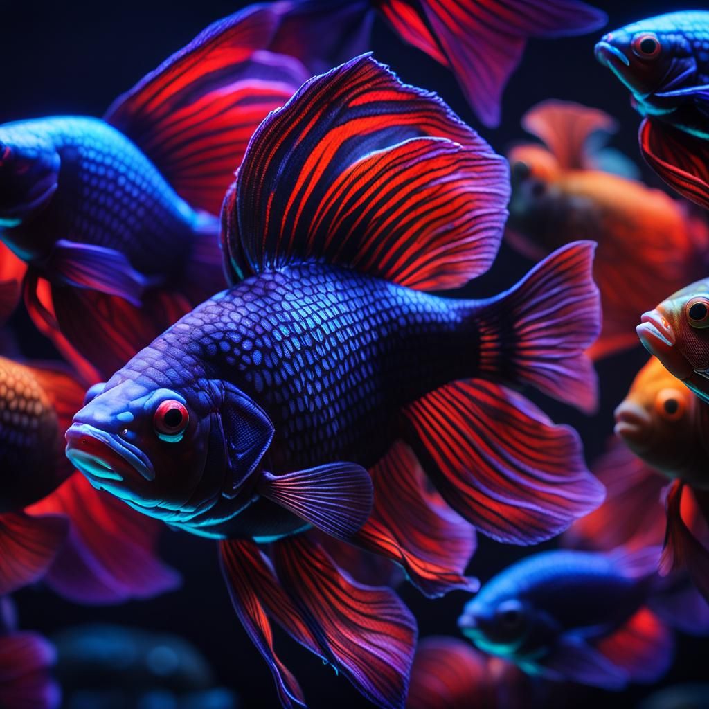 Fluorescent Betta Fish in Giger Biomechanical Style