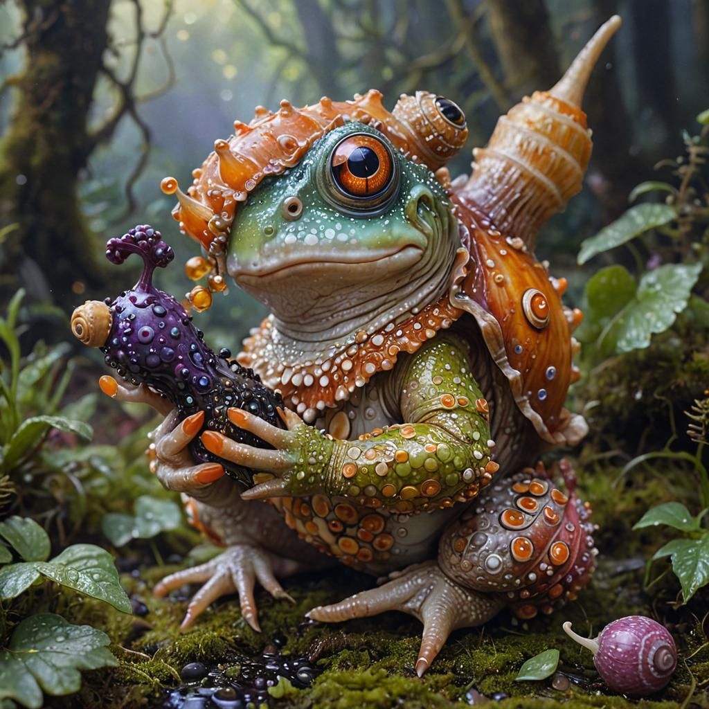 Murex Snail-Frog Creature in Vibrant Oil Painting