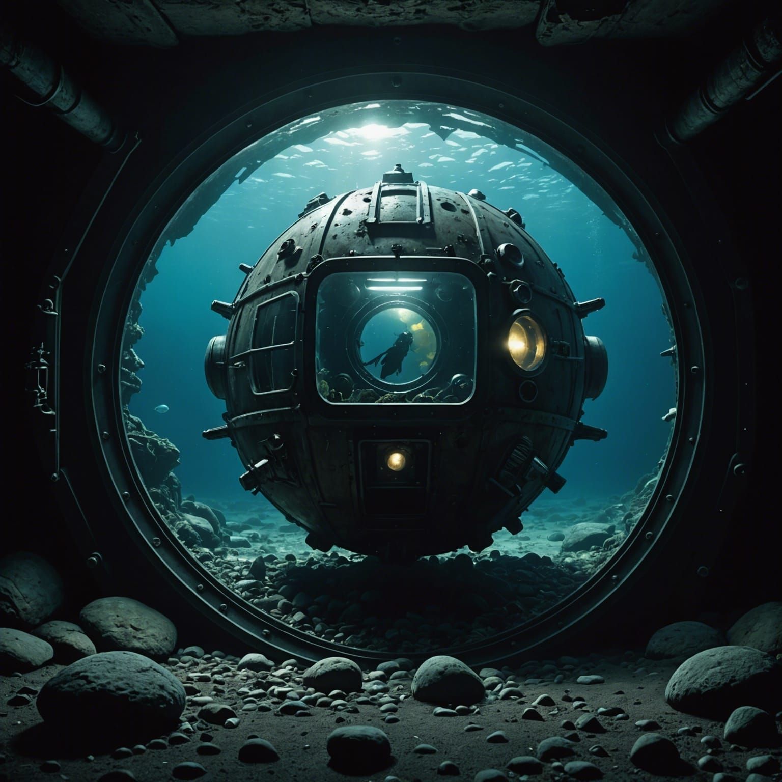 Crashed Submersible Horror Art at Ocean Bottom