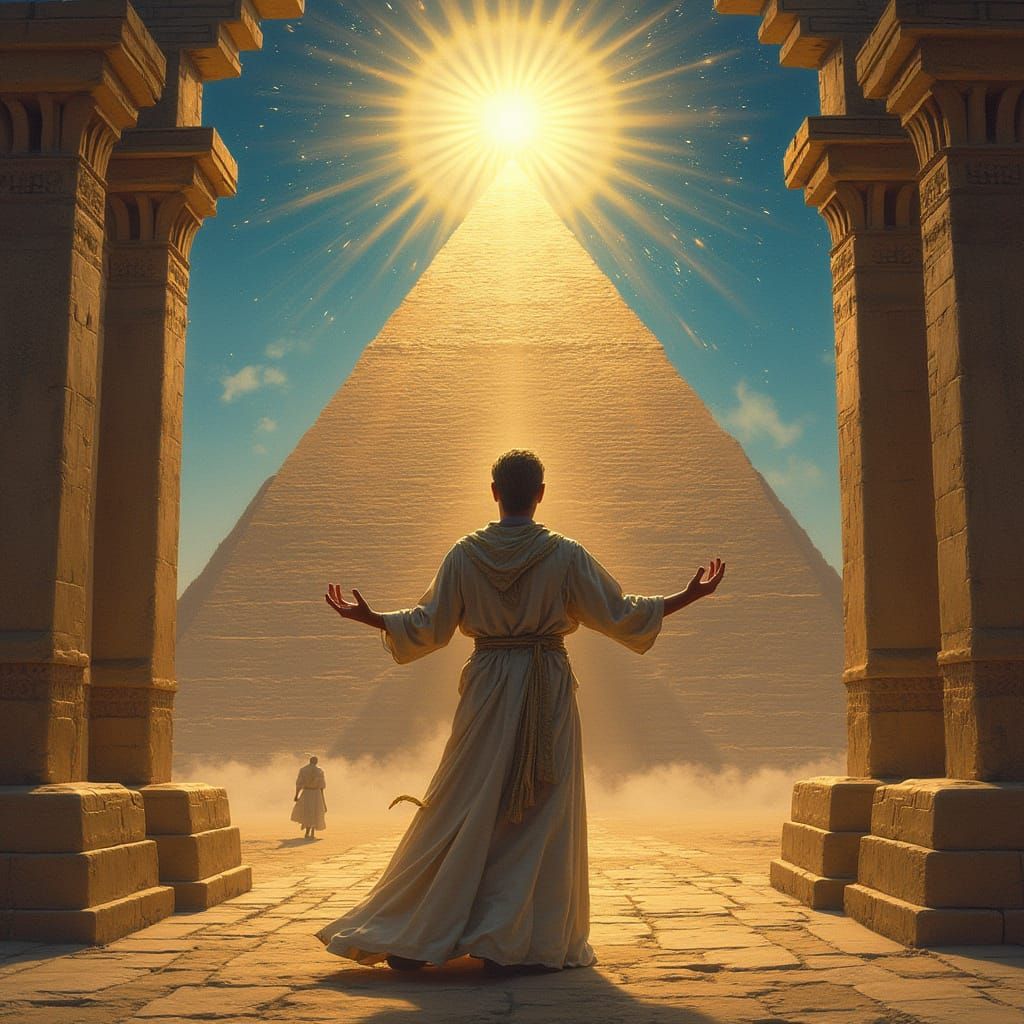 Mystical Figure Activating Third Eye Before Pyramid
