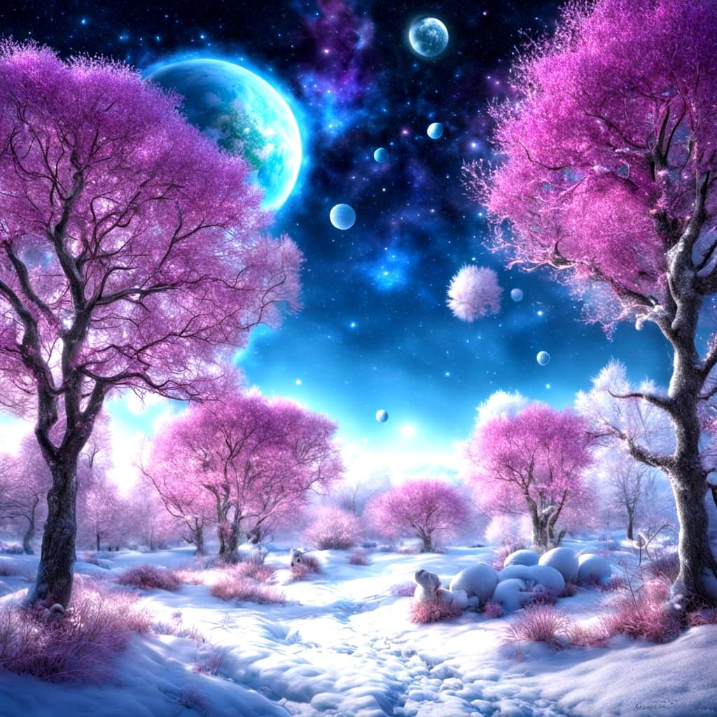 Galactic Winter Wonderland in Vibrant Colors