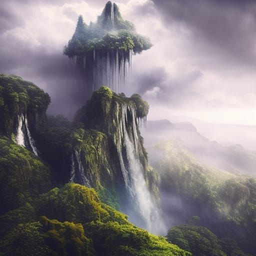 Cloud Island with Waterfall in the Sky